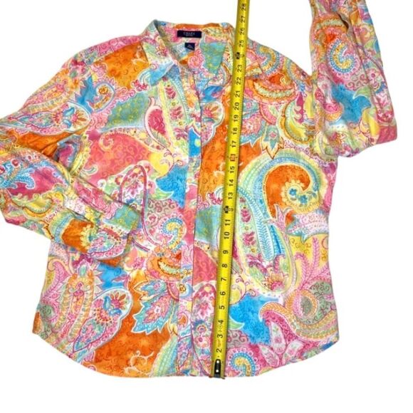 Chaps Unique Paisley Multicolored Button Down Top Shirt Women’s Size XL - Picture 9 of 10